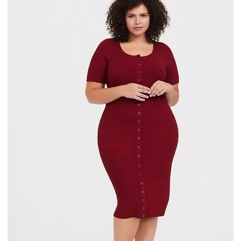 Torrid Red Snap Button Midi Sweater Dress- 5X